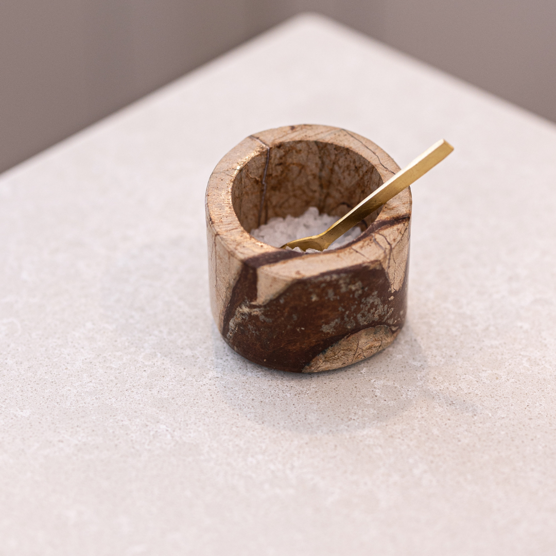 Chocolate Marble Salt Cellar With Spoon - Luxe B Co