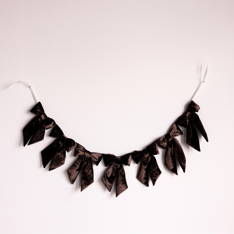 Set of brown velvet fabric bows from Luxe B Co, perfect for holiday or Christmas décor, featuring soft textured fabric bows.