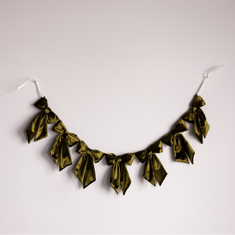 Set of mini Chartreuse velvet fabric bows by Luxe B Co, perfect for holiday decor and gift wrapping.