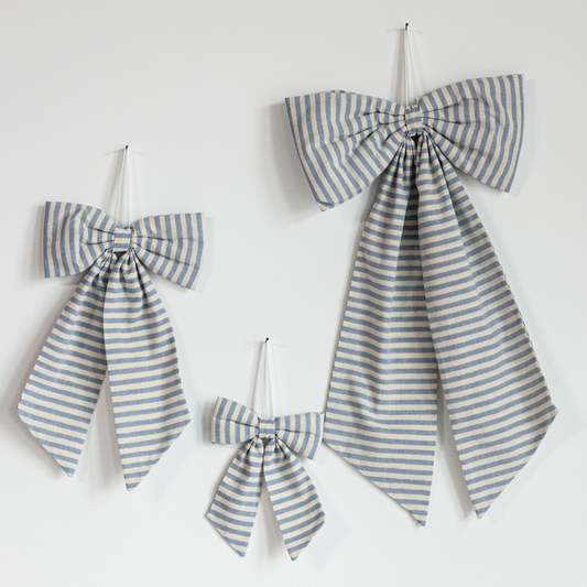 Striped Blue & Gold Fabric Bows