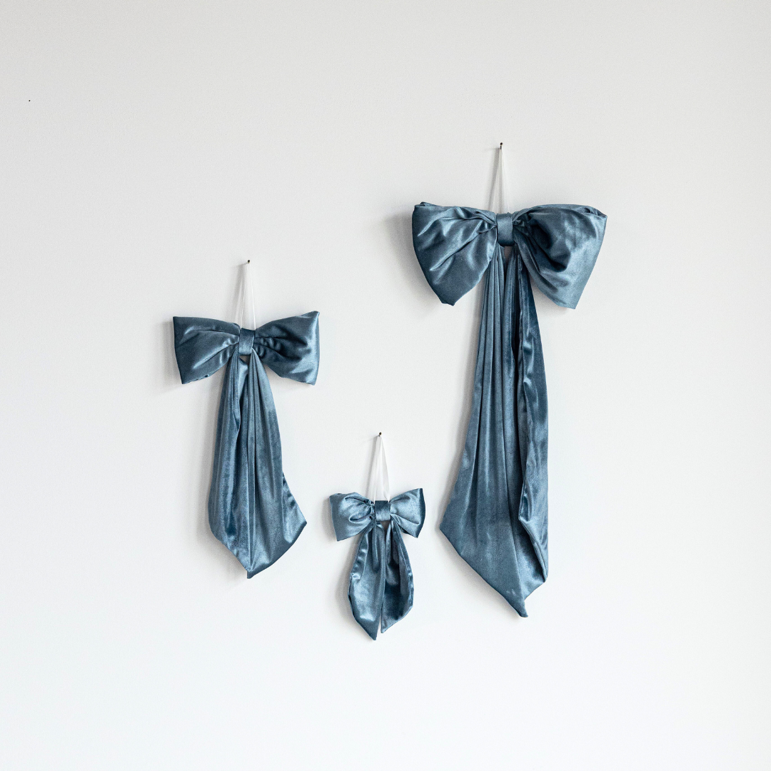 Dusty Blue Velvet Holiday Bows - Luxe B Co