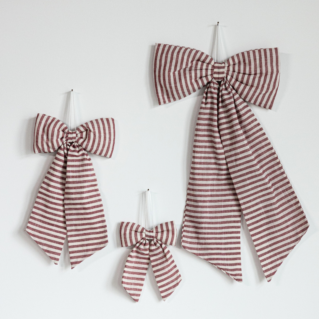 Striped Cranberry Red Fabric Bows - Luxe B Co