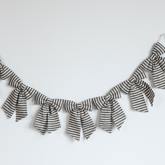 Striped Dark Charcoal Bow Garland - Luxe B Co