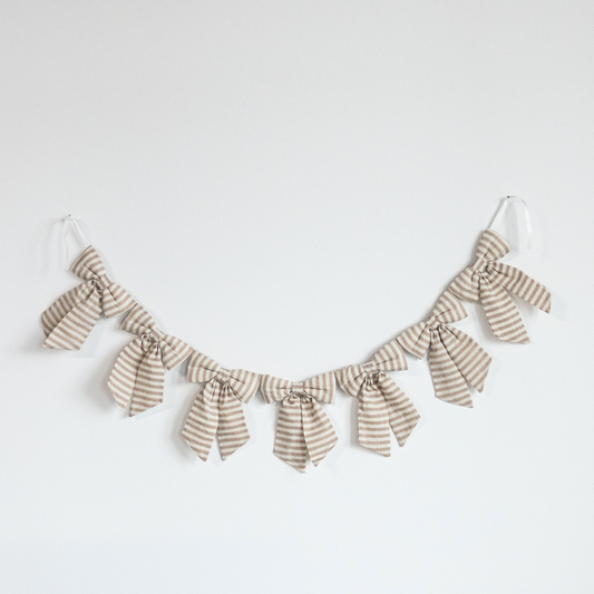 Striped Beige Sand Bow Garland - Luxe B Co