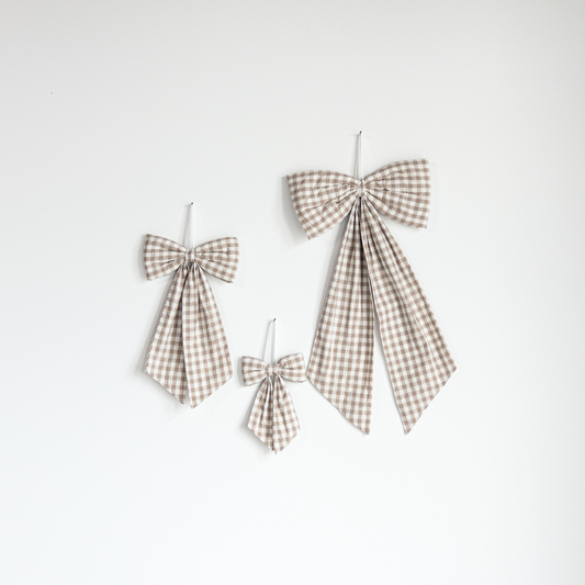 Beige Gingham Fabric Bows - Luxe B Co