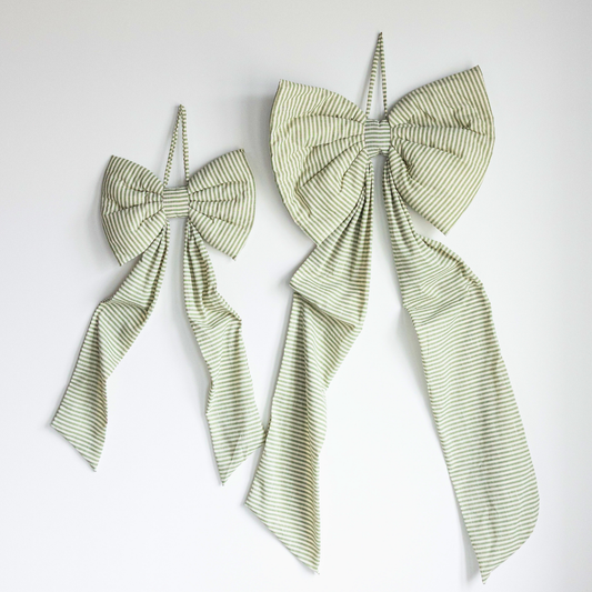Oversized Green Striped Bow