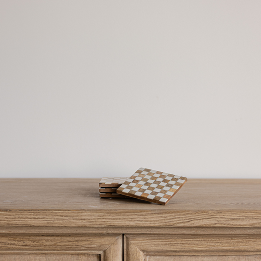 Checkered Wood & Resin Coasters