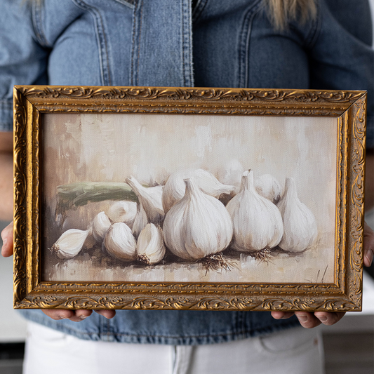 Muted Garlic Bulbs | French Brass Gold Mould Framed Art
