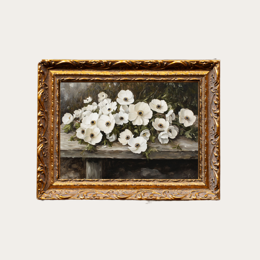 Rustic White Petal Flower | French Brass Gold Mould Framed Art - Luxe B Co