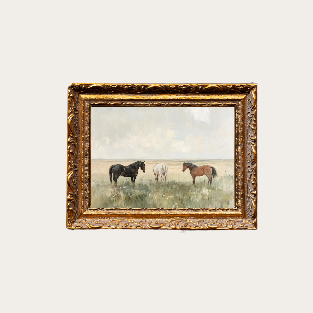 Horse Pasture | French Brass Gold Mould Framed Art - Luxe B Co