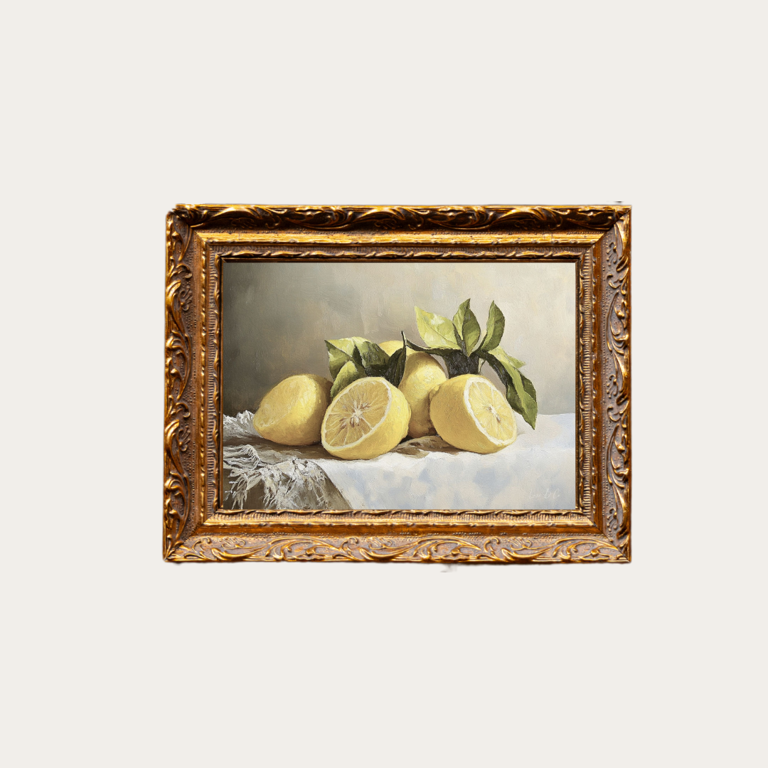 Muted Lemon Citrus | French Brass Gold Mould Framed Art - Luxe B Co