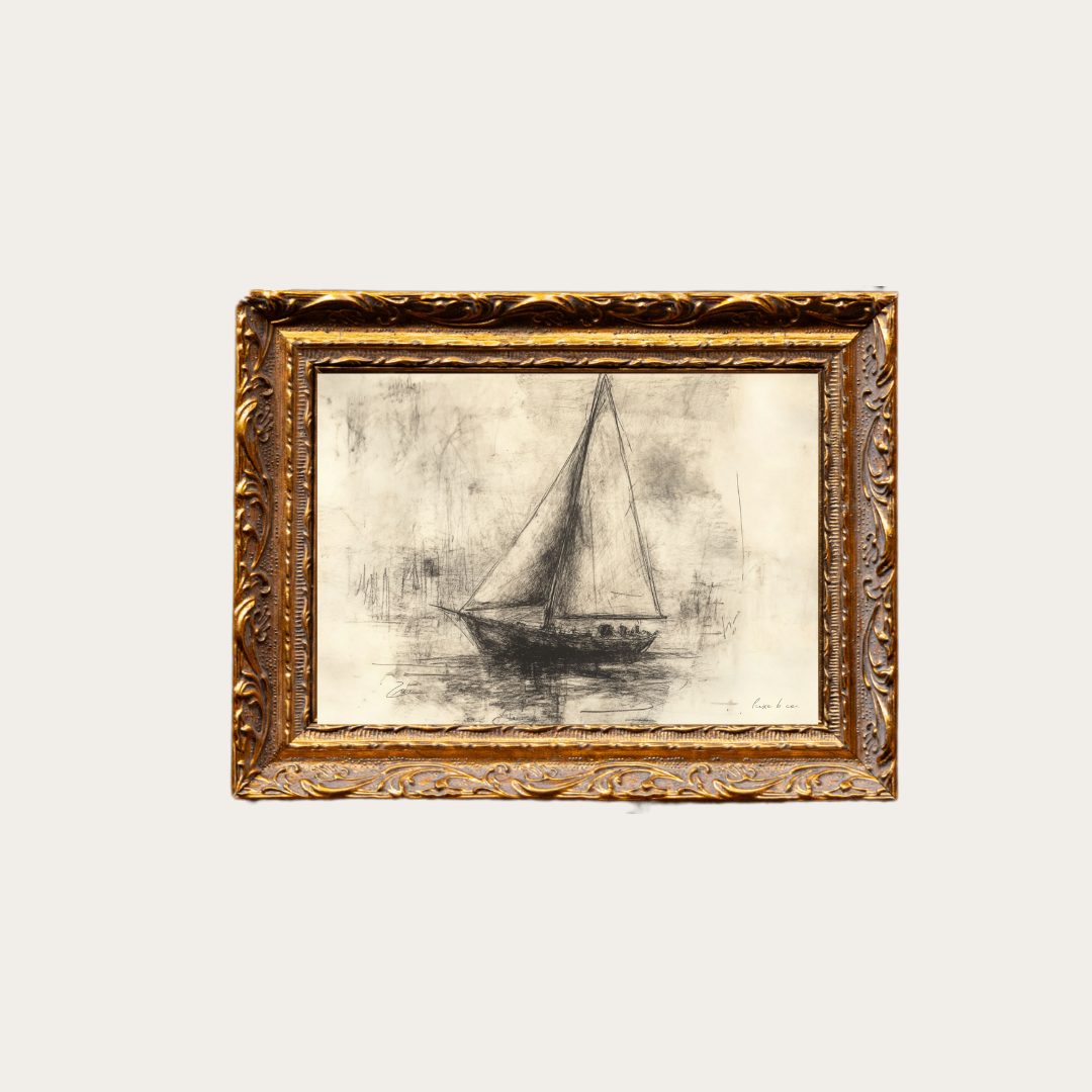 Sailing Sketch | French Brass Gold Mould Framed Art - Luxe B Co
