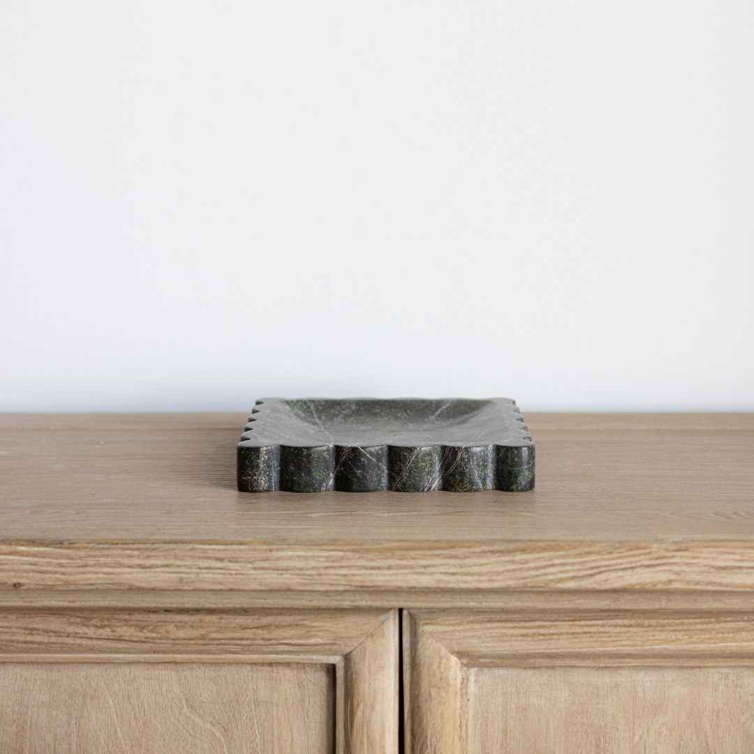 Emerald Scalloped Marble Tray - Luxe B Co