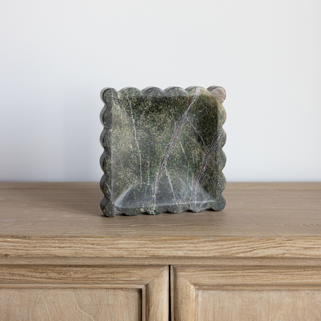 Emerald Scalloped Marble Tray - Luxe B Co