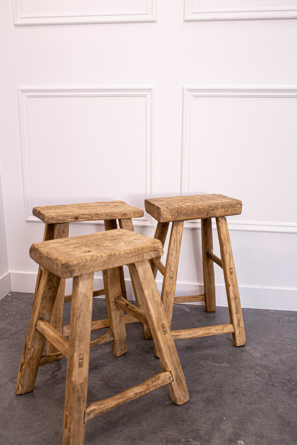 Vintage Square Elm Wood Stool - Luxe B Co