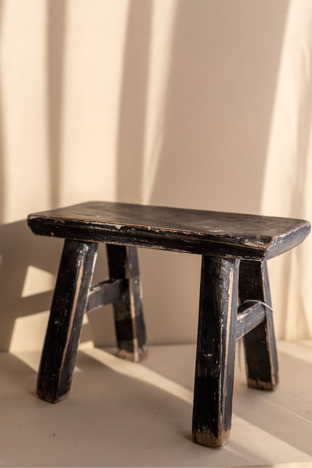 Vintage Small Wooden Stool Black - Luxe B Co