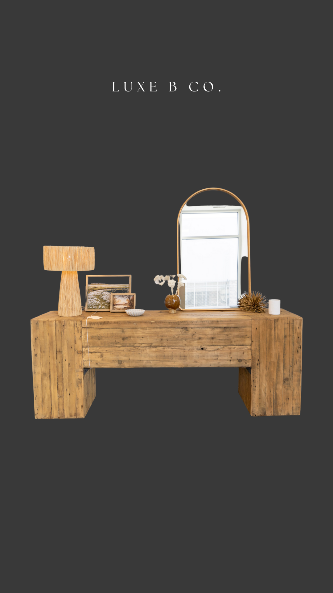 English Beam Reclaimed Elm Wood Console Table | By Luxe B Co. 